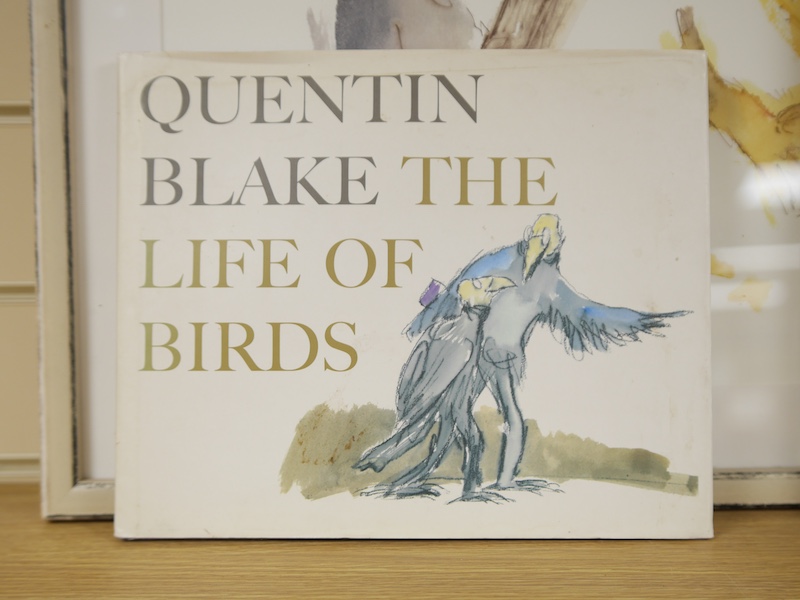 Quentin Blake (b.1932), two pencil signed colour prints, to include Figures and Birds, each limited edition of 100 and blind stamped, each 34 x 49cm, together with The Life of Birds, hardback book by Quentin Blake. Condi